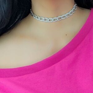 FASHION JEWELRY CHOCKER NECKLACE & BRACELET SET SILVER PLATED STAINLESS STEEL